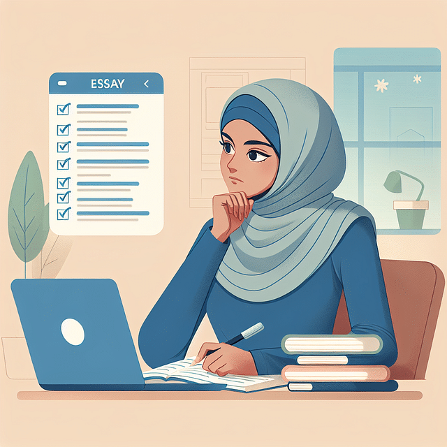 student pondering over essay prompts