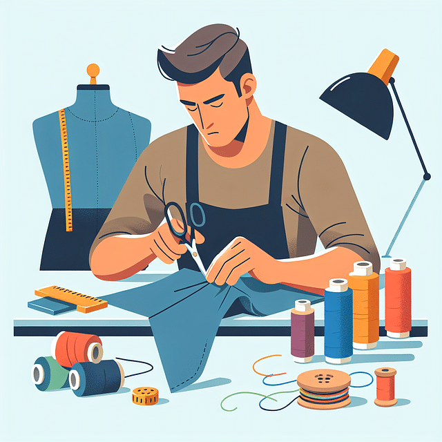 a tailor sewing with colorful threads