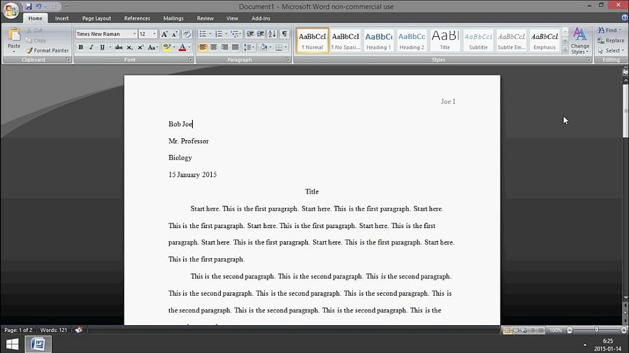 Example of a correctly formatted MLA paragraph with indentation, double spacing, and Times New Roman font